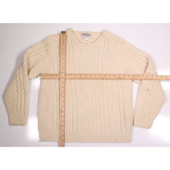 Avoca Handweavers Pure Wool Cream Ireland Fisherman Heavy Sweater Men's Small - Picture 3 of 6